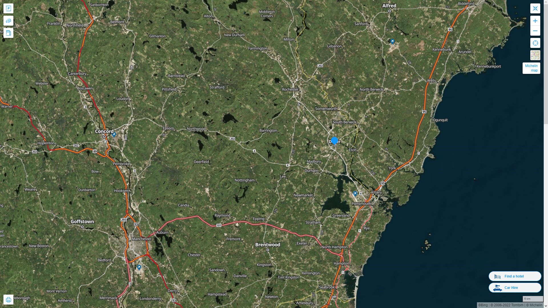 Dover New Hampshire Highway and Road Map with Satellite View